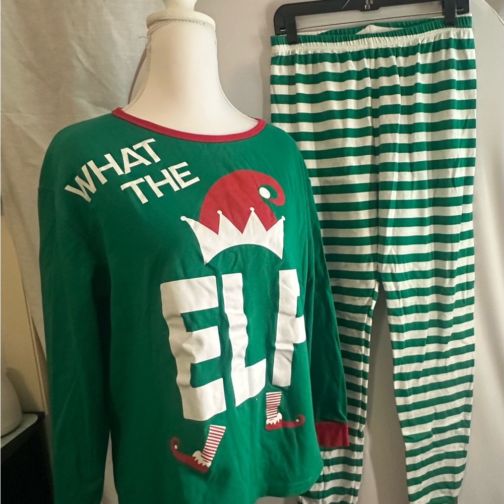 Elf-Themed Green and White Adult unisex Pajamas
